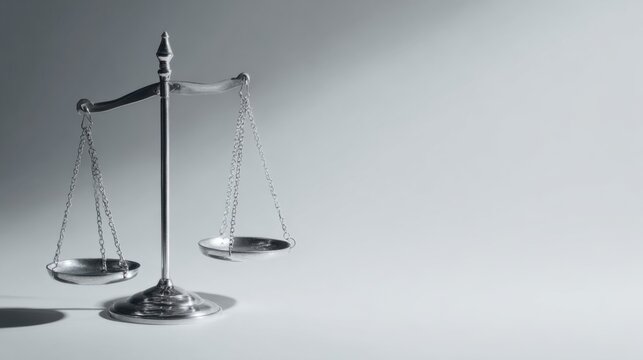 An artistic image of a balanced scales in the courtroom, symbolizing the search for justice