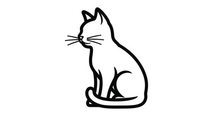 A simple black and white illustration of a seated feline a striking silhouette © Mithon