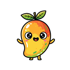 Cartoon mango character with leaves on top. © SuryaAji