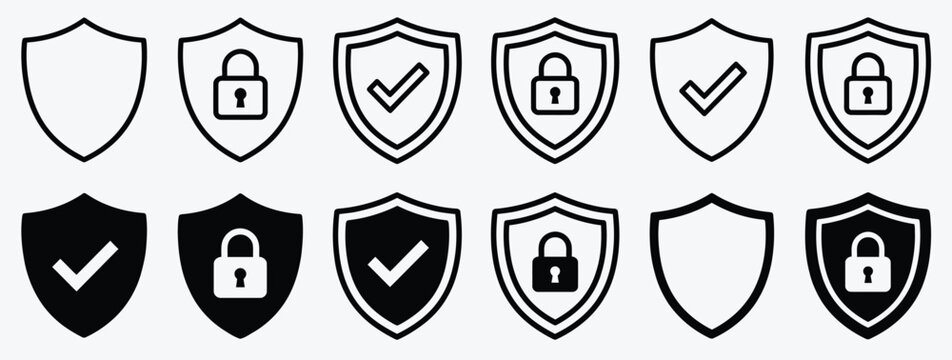 2nShield security icon set, protection symbols, security icon with check mark and lock sign