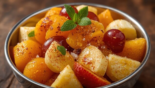 Fruit Chaat is a zesty Indian dish that mixes chilled fruits such as apples, bananas, oranges, and grapes with salt and spices.
