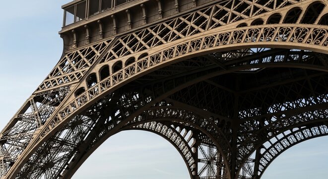 Architectural Close Up of Eiffel Tower Iron Girders and Latticework in Paris