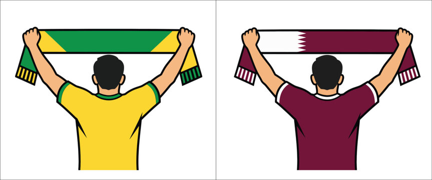 Men holding up sports scarves