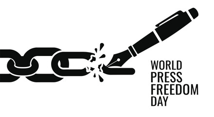 A pen breaks a chain link symbolizing world press freedom © MITHUN