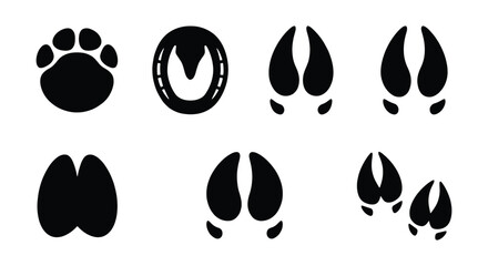 Animal track silhouettes set, black hoof prints and paw marks vector collection, wildlife footprint icons for nature tracking and hunting © Anwar