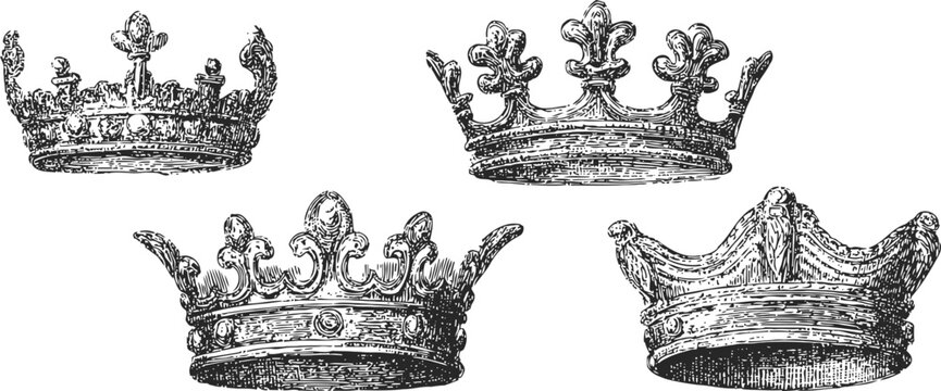 vintage ornate crowns set classic royal headpieces with intricate decorative details antique monarchy symbols