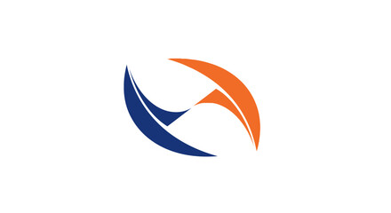Obraz premium The dynamic abstract logo features curved shapes in motion with blue and orange colors.