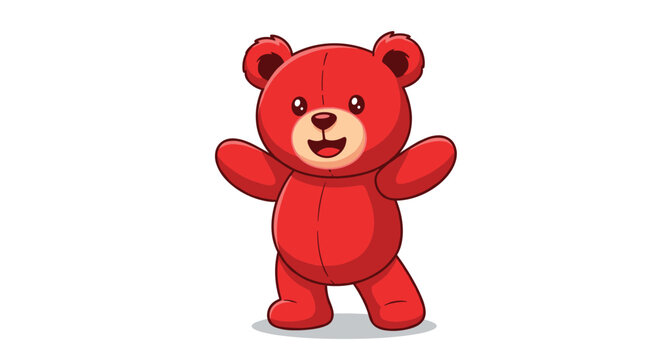 Friendly red teddy bear toy standing with arms open wide in a welcoming gesture on clean white background for child gift concept.