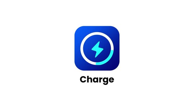 A fast charging app icon with a blue lightning bolt on a white background representing quick battery power charging and energy management