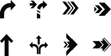 Collection of black arrow icons representing direction and movement © rijvi
