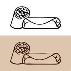 Restaurante de comida rápida. Versiones de logotipos con dibujos minimalistas con líneas de burritos mexicanos  © teracreonte