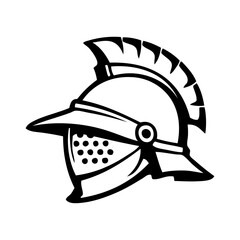 Logo casco de gladiador romano. Icono con dibujo minimalista con líneas de un casco integral de gladiador romano, visto de perfil  © teracreonte