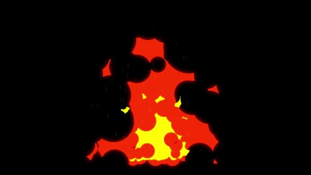 2D cartoon comic style fire and explosion animation effect, isolated on transparent background