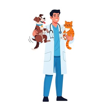 Veterinarian with dog and cat.