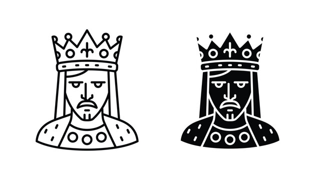 King Crown Icon Outline Glyph Royal Head Minimalist Design Playing Card Game Element