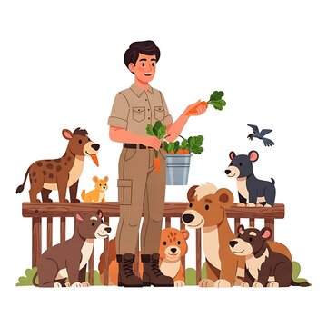 Zookeeper feeding animals at sanctuary.