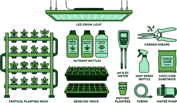 Modern urban farming and hydroponics system vector illustration