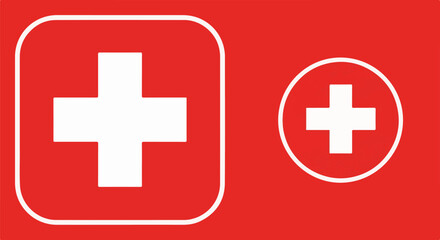 Obraz premium Two white crosses on a red background, one in a rounded square, one in a circle