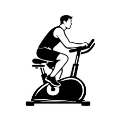 Logotipo gimnasio. Dibujo minimalista con líneas de un hombre haciendo ejercicio en una bicicleta estática  © teracreonte