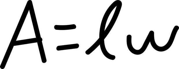 Handwritten Area Formula for a Rectangle, A Equals Length Times Width © ROJU