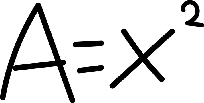 Handwritten Mathematical Formula for the Area of a Square A = x Squared Isolated on White