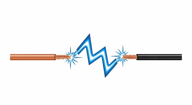 Electrical sparks jump between exposed copper and black insulated wires