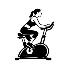 Logotipo gimnasio. Dibujo minimalista con líneas de una mujer haciendo ejercicio en una bicicleta estática  © teracreonte