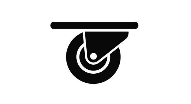 A black outline depicts a caster wheel showcasing industrial design silhouette