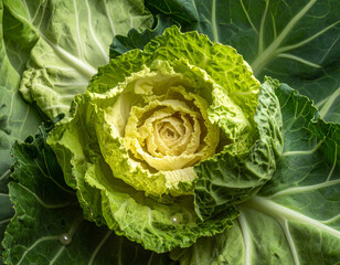Fototapeta premium Sustainable and organic fashion concept with a cabbage leaf dress decorated with pearls