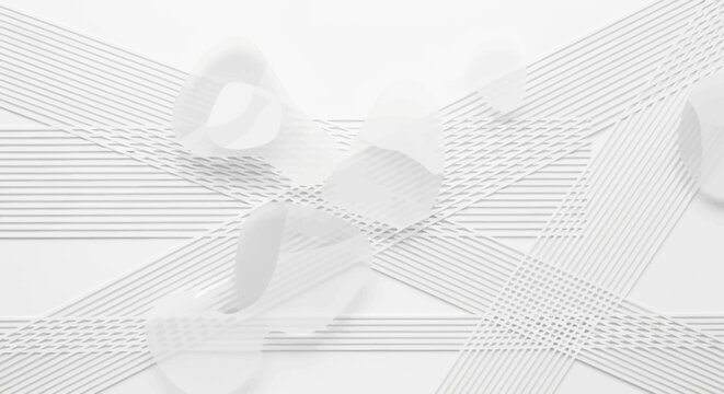 Abstract white background with intersecting lines and curves, minimalist design