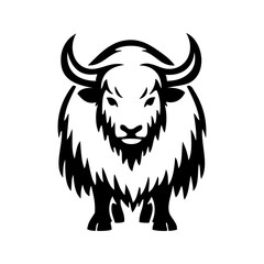 Logotipo fauna tibetana. Dibujo minimalista con líneas de un yak del Himalaya visto de frente  © teracreonte