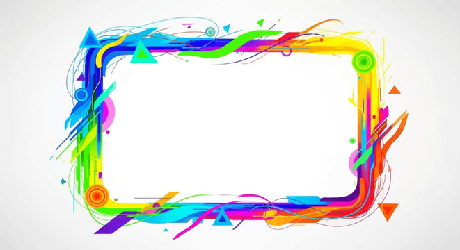 Vibrant Abstract Geometric Frame with Colorful Shapes and Artistic Splashes