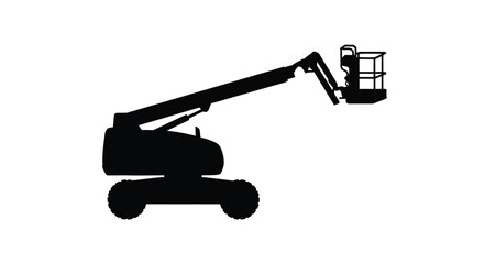 A black silhouette of a telescopic boom lift on a white background silhouette © Mithon