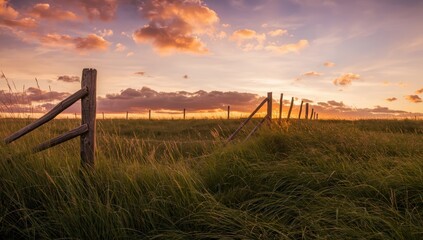 Fototapeta premium twilight beyond a damaged fence