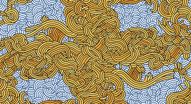 Abstract Noodle Pattern with Japanese Style Wave Background