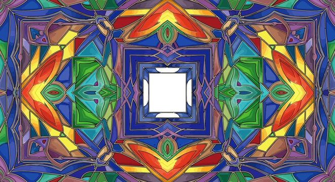 Abstract Kaleidoscope Pattern with Vibrant Geometric Shapes and Symmetrical Design