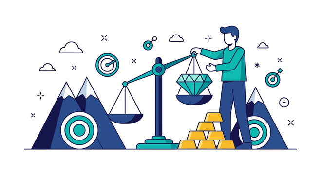Core Values and Business Ethics Concept with Scales and Diamond
