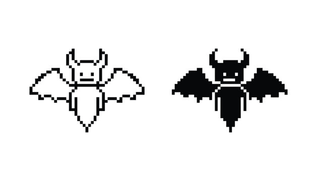 Pixel Bat Devil Icon Flying Character Sprite Retro Gaming Mascot Design