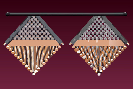 Two stylized mbira instruments displayed against a dark red backdrop