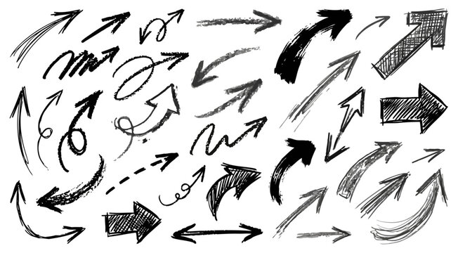 Sketchy arrow set created with pen, crayon, chalk, brush, and pencil effects