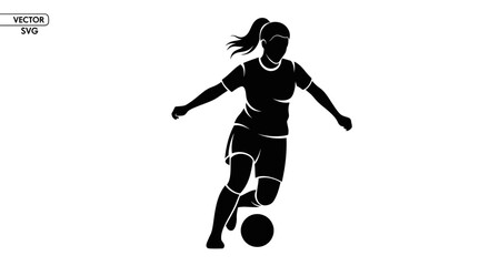 Female soccer player silhouette dribbling ball, athletic woman playing football © nia