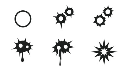 Bullet Hole Icons Set, Impact Splatter, Graphic Elements, Isolated © nia