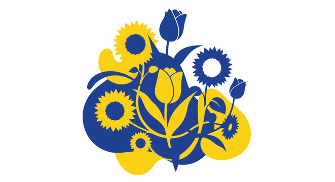 Ukraine Floral Symbol: Sunflowers and Tulips in Blue and Yellow