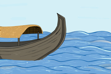 A stylized illustration of a gondola gracefully floating on blue water © Partha