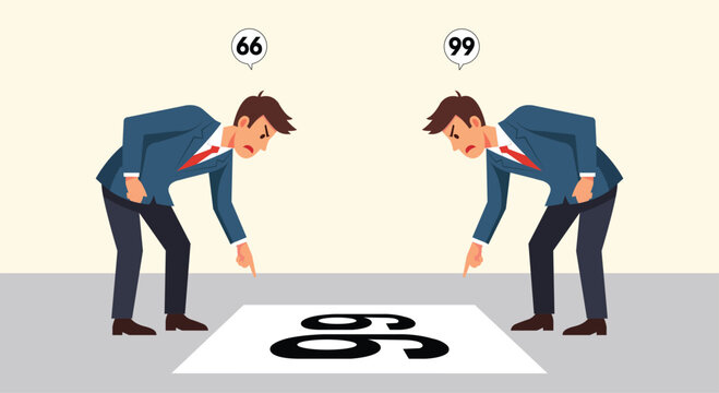 Business People Arguing Over Number 66 and 99 Different Perspectives Concept Misunderstanding Illustration