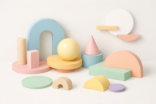 Abstract Pastel Geometric Shapes - Modern Design, Minimalist