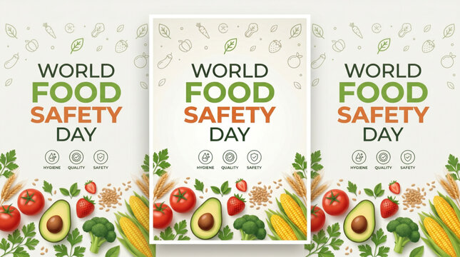 Fresh vegetable layout for global hygiene awareness poster featuring avocado tomato corn and greens promoting safe nutrition practices and public health campaign