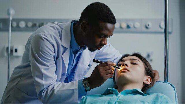 A person undergoing rhinoplasty with a doctor operating on their nose.