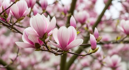 Obraz premium Pink magnolia flowers on a branch