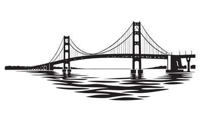 Fototapeta premium Mackinac Bridge Silhouette, Silhouette Vector, Isolated on White Background